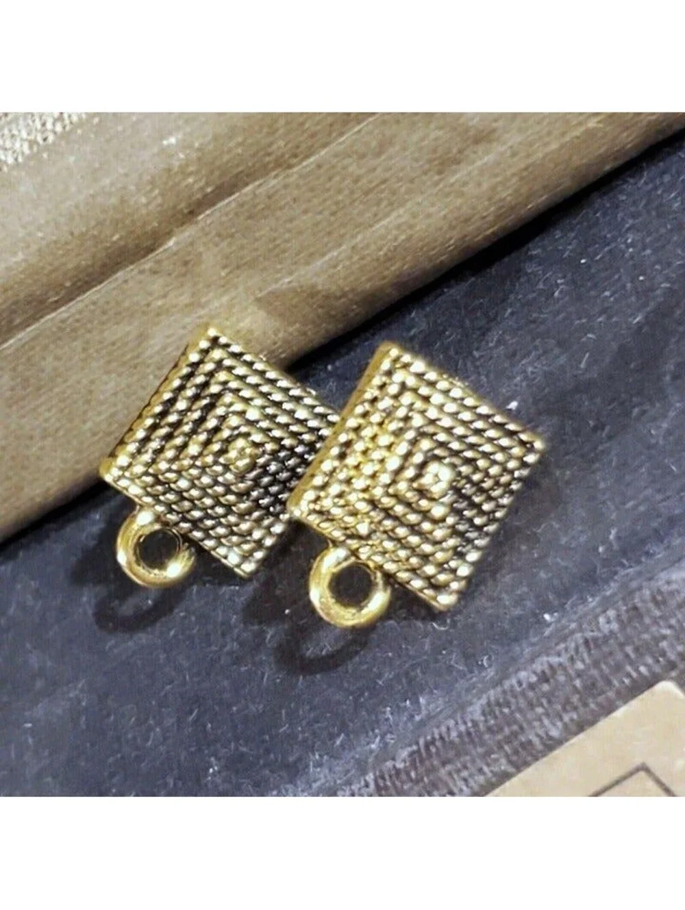 Avant Garde Antique Gold Egyptian Pyramid Dotted Earring Post Findings 2 pcs